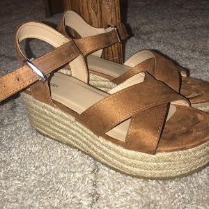 Beige/Tan Suede pair of platform Sandals